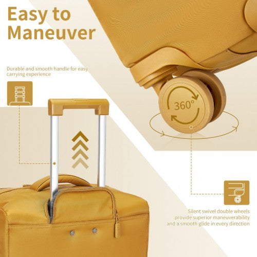 KSK2491 - Kono 20 Inch Lightweight Soft Shell Carry On Cabin Size Suitcase with TSA Lock and Separate Wet/Dry Compartment - Yellow