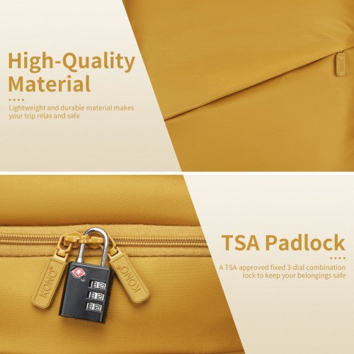 KSK2491 - Kono 20 Inch Lightweight Soft Shell Carry On Cabin Size Suitcase with TSA Lock and Separate Wet/Dry Compartment - Yellow