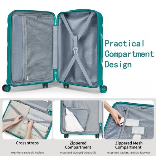 KSK2492 - Kono 19-Inch PP Hardshell Carry-On Suitcase–Lightweight Cabin Luggage with TSA Lock, 360° Silent Spinner Wheels - Blue and Green