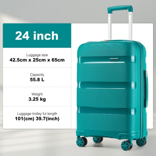KSK2492 - Kono 24-Inch PP Hardshell Suitcase–Durable Checked Luggage with TSA Lock & 360° Spinner Silent Wheels - Blue and Green