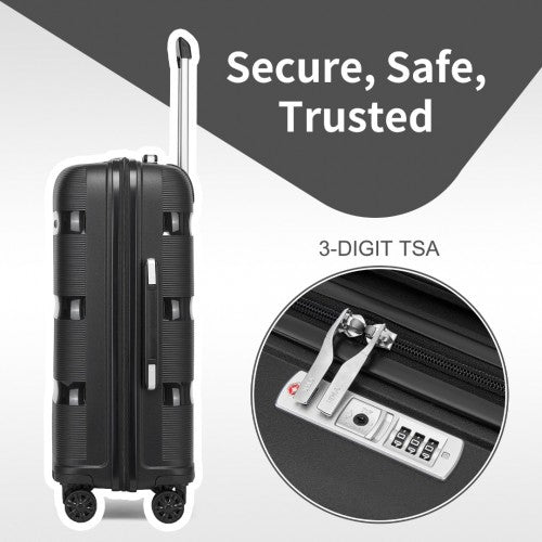 KSK2492 - Kono 24-Inch PP Hardshell Suitcase–Durable Checked Luggage with TSA Lock & 360° Spinner Silent Wheels - Black