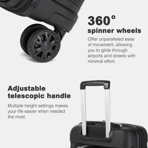 KSK2492 - Kono 24-Inch PP Hardshell Suitcase–Durable Checked Luggage with TSA Lock & 360° Spinner Silent Wheels - Black
