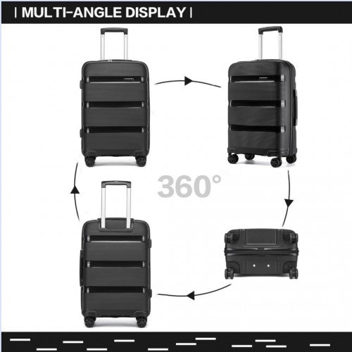KSK2492 - Kono 24-Inch PP Hardshell Suitcase–Durable Checked Luggage with TSA Lock & 360° Spinner Silent Wheels - Black
