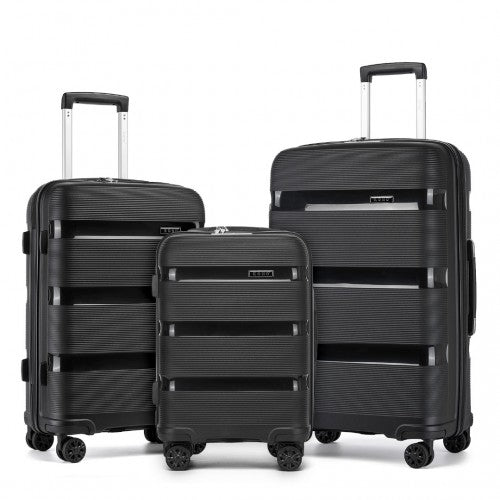 KSK2492 - Kono 3-Piece PP Hardshell Luggage Set - Black | Neil's Luggage Store