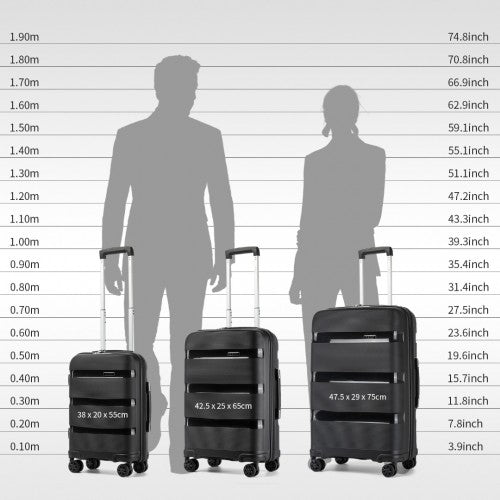 KSK2492 - Kono 3-Piece PP Hardshell Luggage Set - Black | Neil's Luggage Store