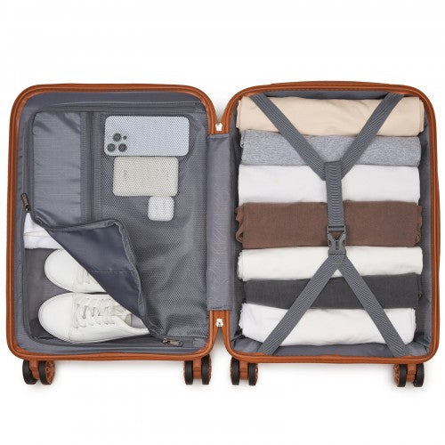 KSK2492 - Kono 19-Inch PP Hardshell Carry-On Suitcase–Lightweight Cabin Luggage with TSA Lock, 360° Silent Spinner Wheels - Cream And Brown