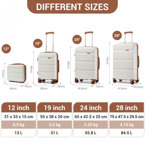 KONO Cream & Brown 4-Piece Hardshell Luggage Set with Vanity Case