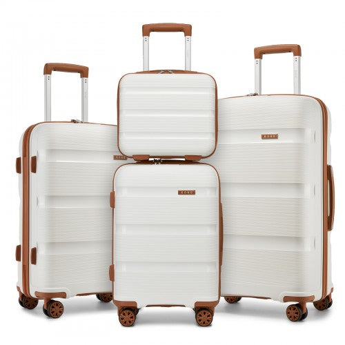 KONO Cream & Brown 4-Piece Hardshell Luggage Set with Vanity Case