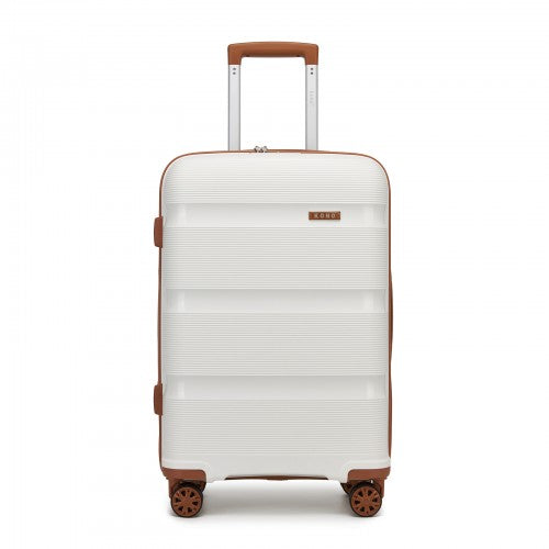 KSK2492 - Kono 24-Inch PP Hardshell Suitcase–Durable Checked Luggage with TSA Lock & 360° Spinner Silent Wheels - Cream And Brown