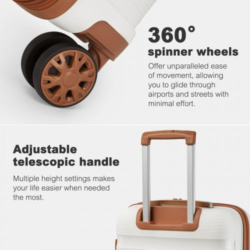 KSK2492 - Kono 28-Inch PP Hardshell Checked Luggage–Large Lightweight Suitcase with TSA Lock, 360° Spinner Wheels - Cream And Brown