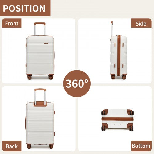 KSK2492 - Kono 24-Inch PP Hardshell Suitcase–Durable Checked Luggage with TSA Lock & 360° Spinner Silent Wheels - Cream And Brown