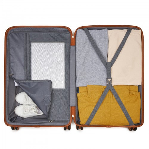 KSK2492 - Kono 28-Inch PP Hardshell Checked Luggage–Large Lightweight Suitcase with TSA Lock, 360° Spinner Wheels - Cream And Brown