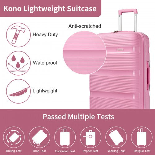 KSK2492 - Kono 28-Inch PP Hardshell Checked Luggage–Large Lightweight Suitcase with TSA Lock, 360° Spinner Wheels - Pink | Neil's Luggage Store