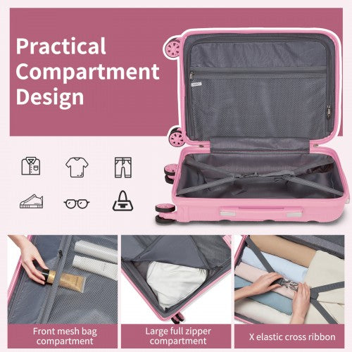 KSK2492 - Kono 28-Inch PP Hardshell Checked Luggage–Large Lightweight Suitcase with TSA Lock, 360° Spinner Wheels - Pink | Neil's Luggage Store