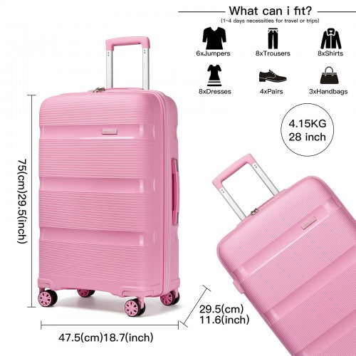 KSK2492 - Kono 28-Inch PP Hardshell Checked Luggage–Large Lightweight Suitcase with TSA Lock, 360° Spinner Wheels - Pink | Neil's Luggage Store
