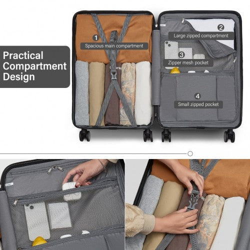 KSK2493 - Kono Durable 24 Inch ABS+PC Hardshell Suitcase with TSA Lock Lightweight Travel Luggage with 360° Spinner Wheels - Grey