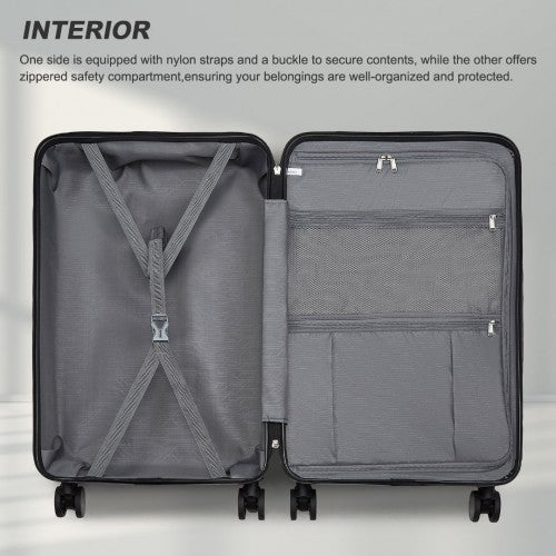 KSK2493 - Kono Durable ABS+PC Hardshell Luggage Set with TSA Lock 360° Spinner Wheels 4-Piece Set 20/24/28 And Vanity Case - Grey