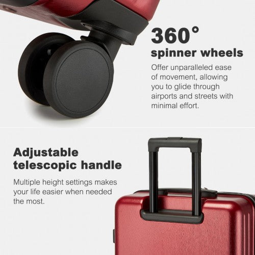 KSK2493 - Kono Durable 28 Inch ABS+PC Hardshell Suitcase with TSA Lock Lightweight Travel Luggage with 360° Spinner Wheels - Burgundy