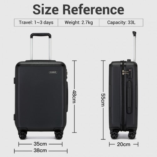 KSK2494 - Kono 20 Inch Cabin Size Minimalist Hard Shell ABS+PC Carry-On Suitcase with TSA Lock 360° Spinner Wheels - Black | Neil's Luggage Store