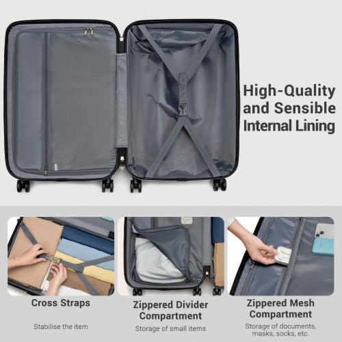 KSK2494 - Kono 20 Inch Cabin Size Minimalist Hard Shell ABS+PC Carry-On Suitcase with TSA Lock 360° Spinner Wheels - Black | Neil's Luggage Store