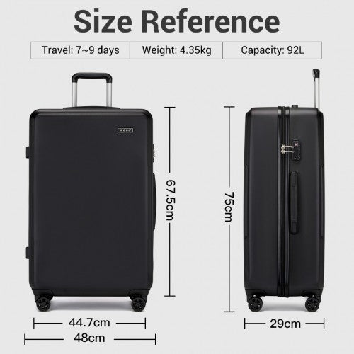 KSK2494 - Kono 28 Inch Minimalist Hard Shell ABS+PC Check-In Suitcase with TSA Lock 360° Spinner Wheels - Black | Neil's Luggage Store