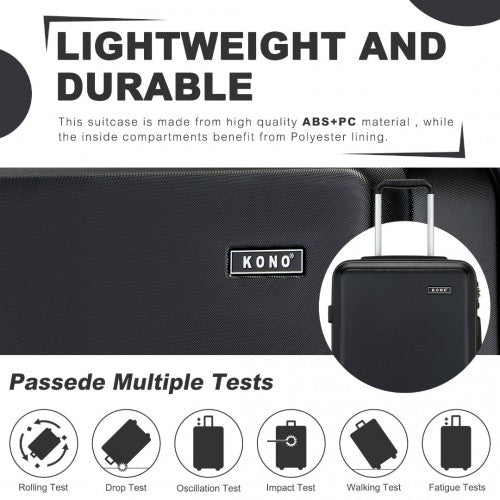 KSK2494 - Kono 28 Inch Minimalist Hard Shell ABS+PC Check-In Suitcase with TSA Lock 360° Spinner Wheels - Black | Neil's Luggage Store