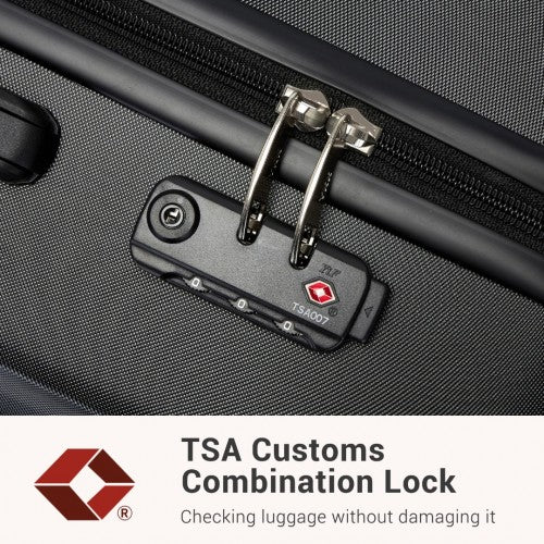KSK2494 - Kono 3-Piece Minimalist Hard Shell ABS+PC Luggage Set with TSA Lock and 360° Spinner Wheels - Black