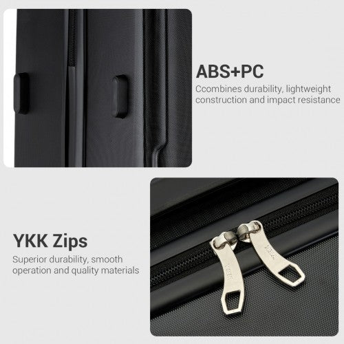 KSK2494 - Kono 3-Piece Minimalist Hard Shell ABS+PC Luggage Set with TSA Lock and 360° Spinner Wheels - Black