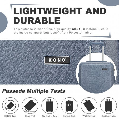 KSK2494 - Kono 28 Inch Minimalist Hard Shell ABS+PC Check-In Suitcase with TSA Lock 360° Spinner Wheels - Denim Blue