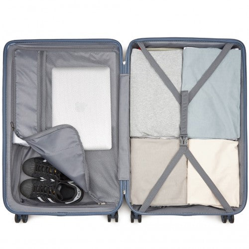 KSK2494 - Kono 3-Piece Minimalist Hard Shell ABS+PC Luggage Set with TSA Lock and 360° Spinner Wheels - Denim Blue