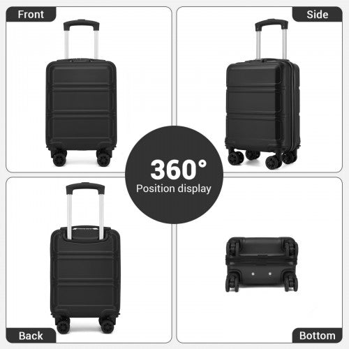 KSK2581 - Kono 15″ Lightweight ABS+PC Hard Shell Cabin Suitcase with Removable Spinner Wheels (45×30×20 cm) - Black