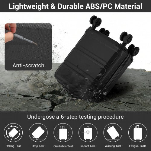 KSK2581 - Kono 15″ Lightweight ABS+PC Hard Shell Cabin Suitcase with Removable Spinner Wheels (45×30×20 cm) - Black