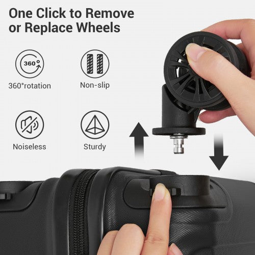 KSK2581 - Kono 15″ Lightweight ABS+PC Hard Shell Cabin Suitcase with Removable Spinner Wheels (45×30×20 cm) - Black