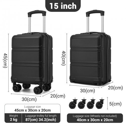 KSK2581 - Kono 15″ Lightweight ABS+PC Hard Shell Cabin Suitcase with Removable Spinner Wheels (45×30×20 cm) - Black