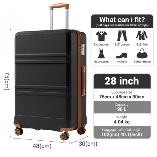 KSK2581 - Kono 28 Inch Large Capacity ABS+PC Hard Shell Suitcase, TSA Lock YKK Zipper 360° Silent Spinner Wheels Luggage - Black And Brown | Neil's Luggage Store