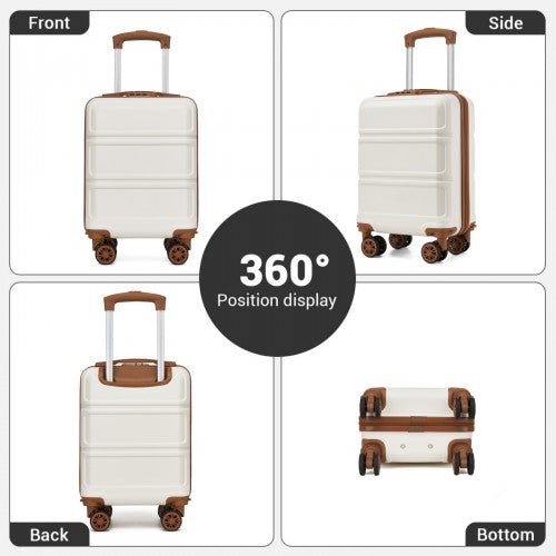 KSK2581 - Kono 15″ Lightweight ABS+PC Hard Shell Cabin Suitcase with Removable Spinner Wheels (45×30×20 cm) - Cream and Brown