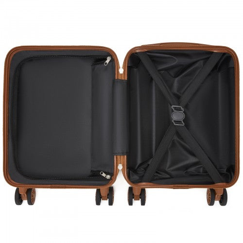 KSK2581 - Kono 15″ Lightweight ABS+PC Hard Shell Cabin Suitcase with Removable Spinner Wheels (45×30×20 cm) - Cream and Brown