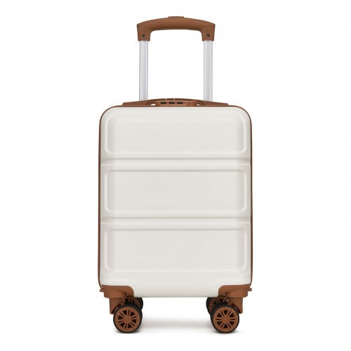 KSK2581 - Kono 15″ Lightweight ABS+PC Hard Shell Cabin Suitcase with Removable Spinner Wheels (45×30×20 cm) - Cream and Brown