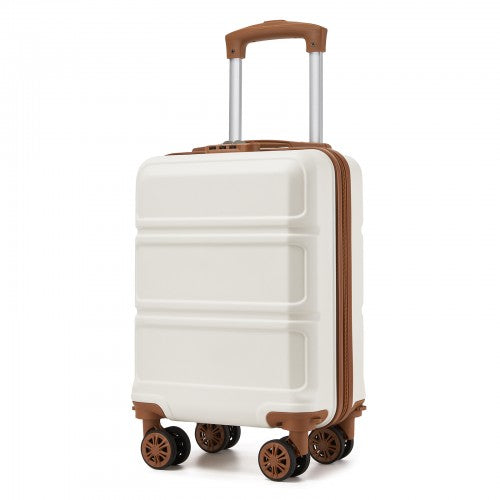 KSK2581 - Kono 15″ Lightweight ABS+PC Hard Shell Cabin Suitcase with Removable Spinner Wheels (45×30×20 cm) - Cream and Brown