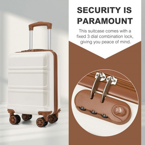 KSK2581 - Kono 15″ Lightweight ABS+PC Hard Shell Cabin Suitcase with Removable Spinner Wheels (45×30×20 cm) - Cream and Brown