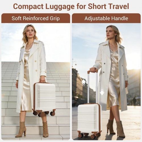 KSK2581 - Kono 15″ Lightweight ABS+PC Hard Shell Cabin Suitcase with Removable Spinner Wheels (45×30×20 cm) - Cream and Brown