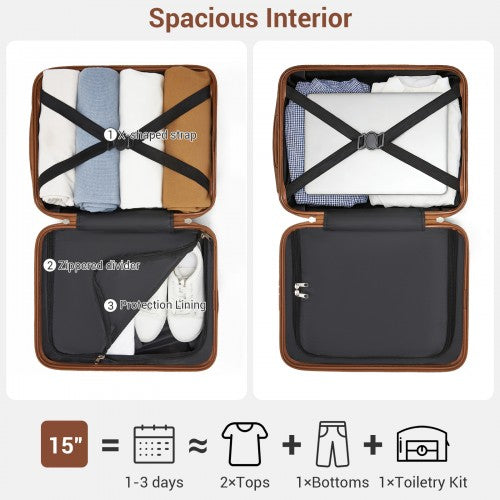 KSK2581 - Kono 15″ Lightweight ABS+PC Hard Shell Cabin Suitcase with Removable Spinner Wheels (45×30×20 cm) - Cream and Brown