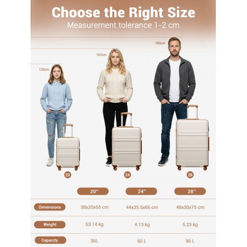 KSK2581 - Kono 24 Inch ABS+PC Hard Shell Suitcase, TSA Lock YKK Zipper 360° Spinner Wheels Medium Checked Luggage - Cream And Brown | Neil's Luggage Store