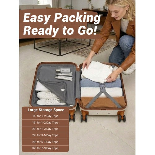 KSK2581 - Kono 28 Inch Large Capacity ABS+PC Hard Shell Suitcase, TSA Lock YKK Zipper 360° Silent Spinner Wheels Luggage - Cream And Brown | Neil's Luggage Store
