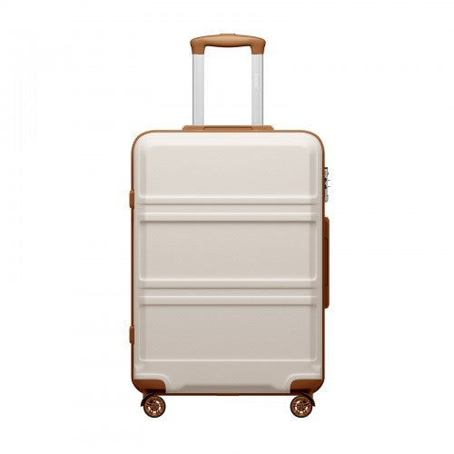 KSK2581 - Kono 24 Inch ABS+PC Hard Shell Suitcase, TSA Lock YKK Zipper 360° Spinner Wheels Medium Checked Luggage - Cream And Brown | Neil's Luggage Store