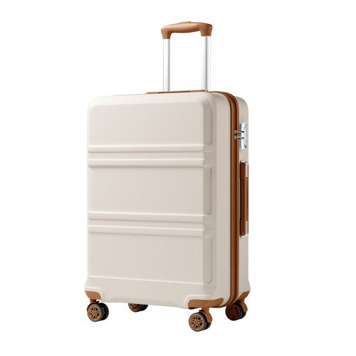 KSK2581 - Kono 24 Inch ABS+PC Hard Shell Suitcase, TSA Lock YKK Zipper 360° Spinner Wheels Medium Checked Luggage - Cream And Brown | Neil's Luggage Store