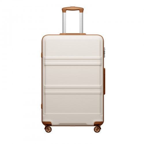 KSK2581 - Kono 28 Inch Large Capacity ABS+PC Hard Shell Suitcase, TSA Lock YKK Zipper 360° Silent Spinner Wheels Luggage - Cream And Brown | Neil's Luggage Store