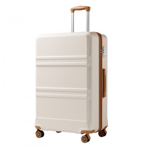 KSK2581 - Kono 28 Inch Large Capacity ABS+PC Hard Shell Suitcase, TSA Lock YKK Zipper 360° Silent Spinner Wheels Luggage - Cream And Brown | Neil's Luggage Store