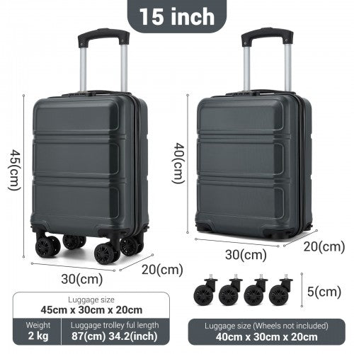 KSK2581 - Kono 15″ Lightweight ABS+PC Hard Shell Cabin Suitcase with Removable Spinner Wheels (45×30×20 cm) - Grey