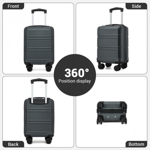 KSK2581 - Kono 15″ Lightweight ABS+PC Hard Shell Cabin Suitcase with Removable Spinner Wheels (45×30×20 cm) - Grey